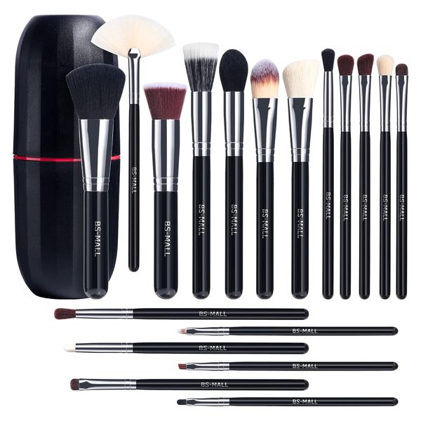 Pincéis de maquiagem BS-MALL Premium Base Sintética Pó Corretivos Sombras de Olho Maquiagem 18 Pcs Conjunto de Pincéis, Cor Preta com Estojo