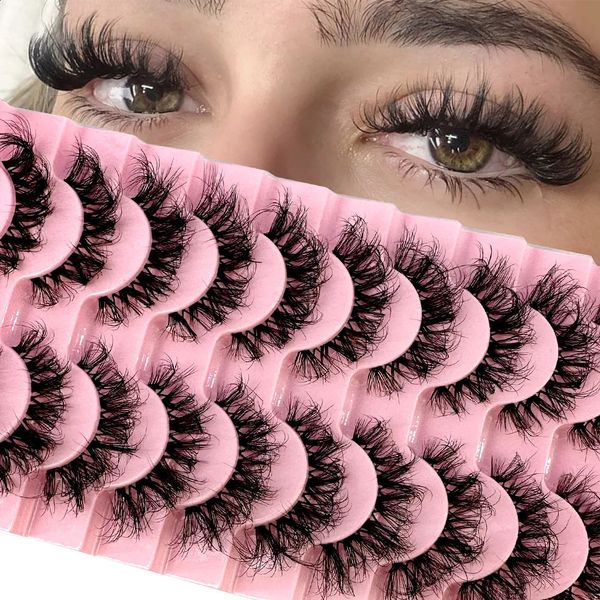 Neue 10 Paar Wimpern Comics 3D transparente Wimpern mit natürlichem Aussehen Wispy Nerzwimpern flauschige Katzenwimperntasche falsche Wimpern 240220