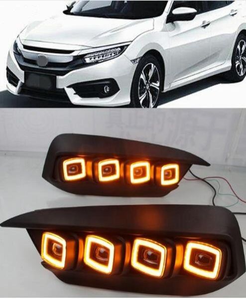 2 шт. светодиодные дневные ходовые огни для Honda Civic 2016 2017 2018 плавное желтое сигнальное реле автомобиля DRL 12 В светодиодные противотуманные фары5903639