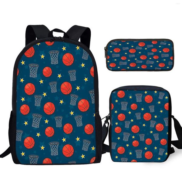 Рюкзак YIKELUO с мультяшным баскетбольным/звездным принтом, синий молодежный прочный рюкзак, повседневный дорожный рюкзак, студенческий пенал