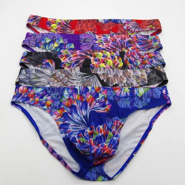 UNDUPANT SEXY MEN Çiçek Baskı Kılavuzu Teşhaller İç Çamaşır Torbası Bikini Sweetwear Erkek Elastikiyet Slips Panties Uçukları iç çamaşırları