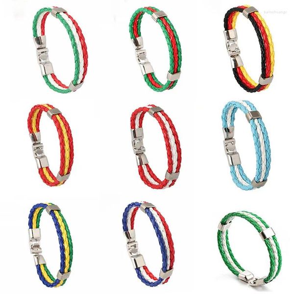 Braccialetti con ciondoli Moda Mondo Paese Bandiera Colore Bracciale intrecciato in pelle PU per uomo Donna Regali di gioielli fatti a mano di alta qualità