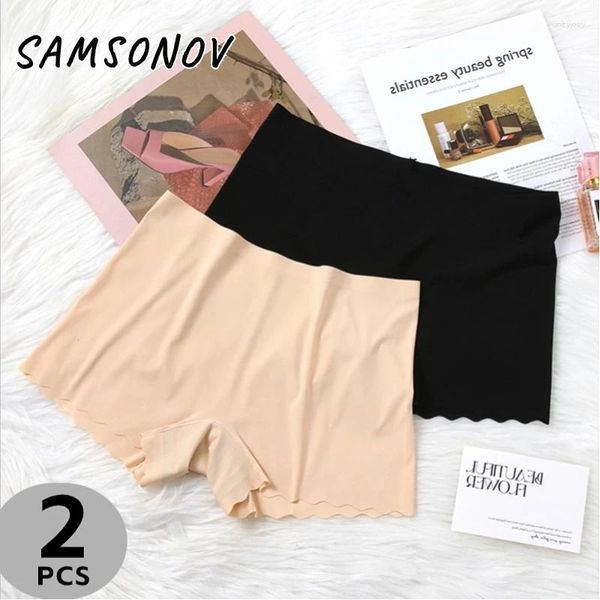 Mutandine da donna 2 pezzi / set Boxer senza soluzione di continuità Biancheria intima femminile solida Elasticità a vita media Boxer da donna Lingerie traspirante con bordo ondulato