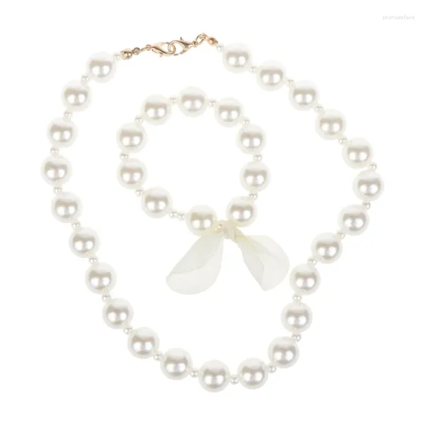 Catene Moda Bambini Romantico Set di gioielli di perle per bambini Collana di perline simulata Bracciale Festa di compleanno per bambina Giocattoli DropShip