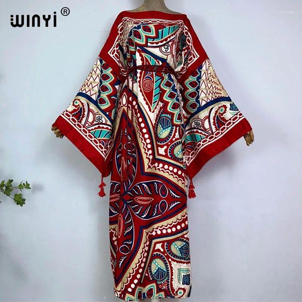 Costumi da bagno da donna Caftani stampati per le donne Costumi da bagno di alta qualità WINYI Maxi Robes Beach Abito lungo bohemien con un collo Goccia di rifornimento della fabbrica