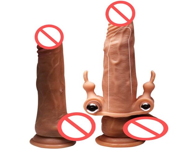 Manga vibratória realista para pênis, vibrador de coelho duplo, extensor de pau, brinquedo sexual maior para casais 7687919