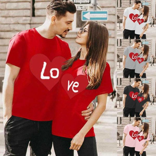 T-shirt da donna abbinate per coppie Camicetta a maniche corte stampata amore T-shirt da donna a maniche lunghe in cotone da donna