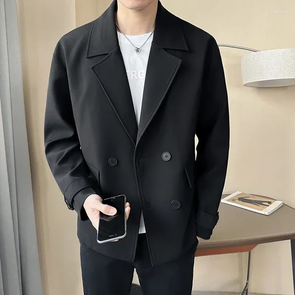 Jaquetas masculinas para homens moda coreano roupas de luxo turn down collar jaqueta casual fino ajuste duplo breasted casacos masculino 3 cores
