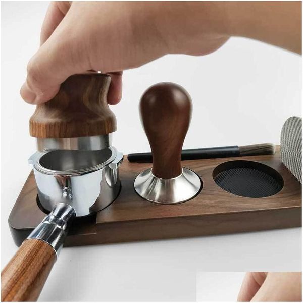 Tampers 51mm 58mm Holz Kaffee Tamper Stand Presser Halter für Espresso Puck Sn Tam Station Verteilung Hebel Werkzeug Matte Drop Delive Dhxkt