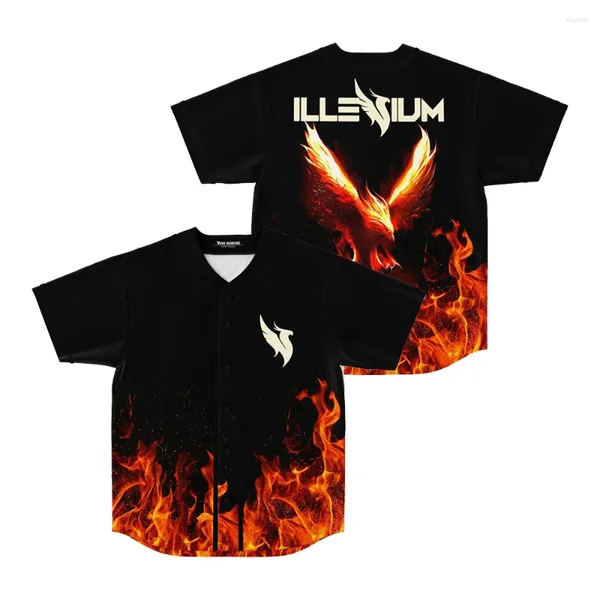 Homens camisetas Fire Illenium Baseball Jersey Camisa 3D Impressão V-Pescoço Manga Curta Streetwear Tee Mulheres Homens Moda Roupas