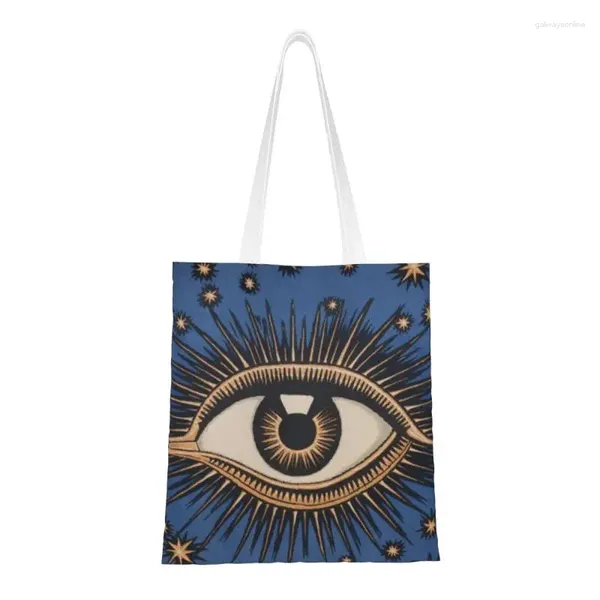 Sacos de compras Reciclagem Mystic Eyes Bolsa Mulheres Canvas Ombro Tote Portátil All Seeing Eye Art Mercearia Shopper