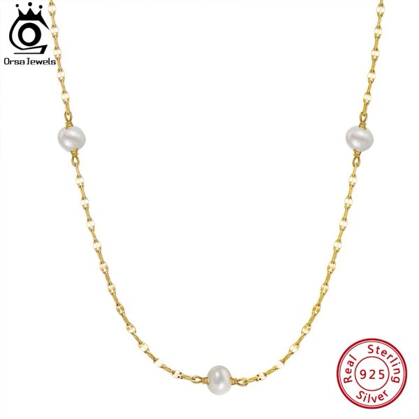 Collane ORSA JEWELS Collana in oro 14K con perle in argento sterling 925 Elegante collana con perle barocche naturali da 5 mm per gioielli da donna GPN35