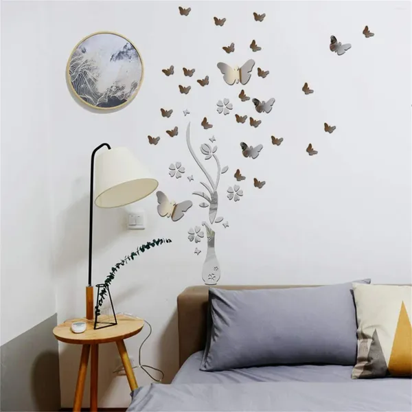 Adesivos de parede Borboleta Combinação 3D Tridimensional Espelho Adesivo Home Decora Sala de estar Quarto 2024