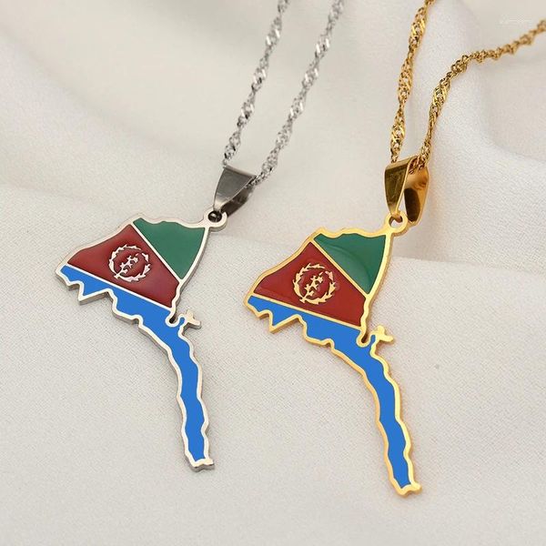 Colares Pingente 2024 Eritreia Mapa Bandeira Fina para Mulheres Meninas Cor de Ouro Africano da Eritreia Jóias de Aço Inoxidável