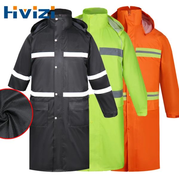 Roupas preto reflexivo adulto impermeável longo capa de chuva das mulheres dos homens casaco de chuva com capuz para caminhadas ao ar livre viagem pesca escalada trabalho