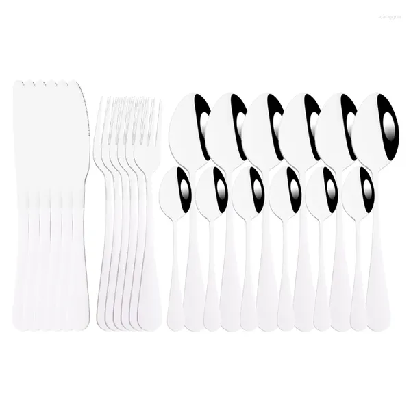 Geschirr-Sets, Weiß, Silber, 24-teilig, Gabel, Teelöffel, Messer, Edelstahl, Besteck, Besteck-Set für Zuhause, Küche, Besteck, Geschirr