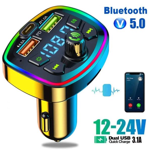 Trasmettitore FM Bluetooth 5.0 per autoDoppio USB PD Type-C Caricatore per telefono con chiamata in vivavoce a ricarica rapida Lettore MP3