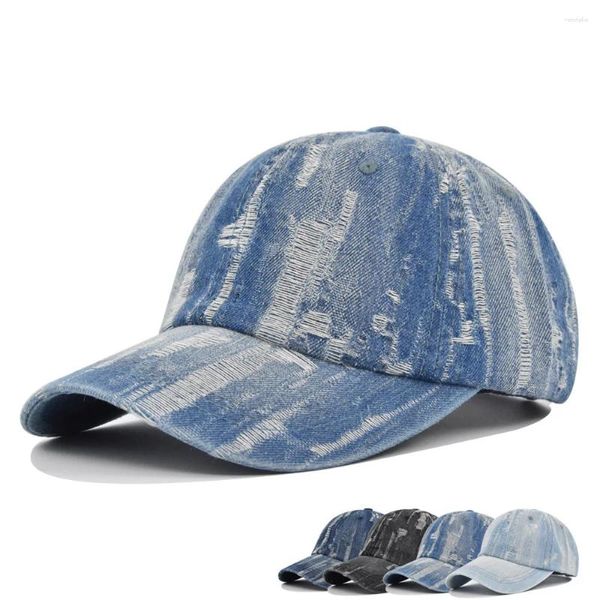 Cappellini con visiera in cotone lavato di alta qualità stile denim invecchiato cappello da baseball con visiera retrò strapback hip hop