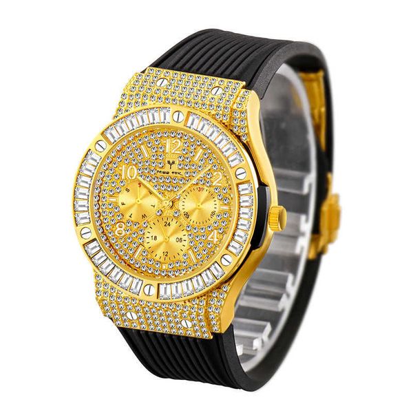 guarda il nuovo orologio al quarzo da uomo d'affari multifunzionale con nastro in silicone pieno di diamanti di alta qualità giapponese