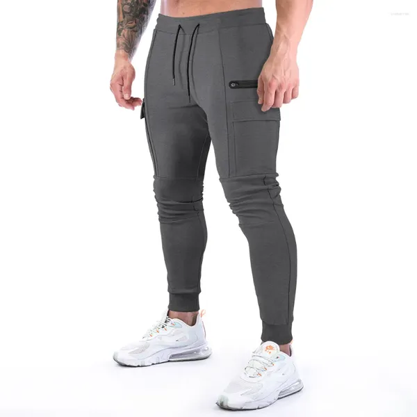 Pantaloni da uomo Pantaloni cargo in cotone da uomo PALESTRA Pantaloni sportivi da pista grigi Jogging Allenamento casual Tasca con cerniera Fitness Corsa maschile