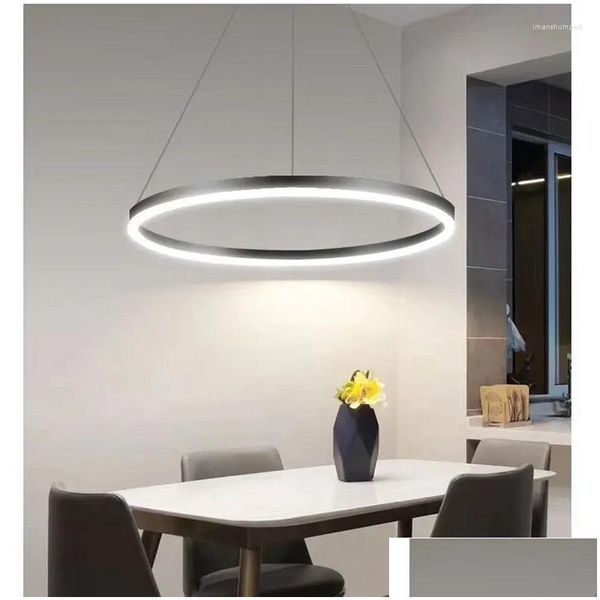 Kronleuchter Moderne LED-Deckenleuchter Kreis Ring Lustre Lampe Raumdekor für Schlafzimmer Küche Esszimmer Hängende Dekoration Drop DHRPV