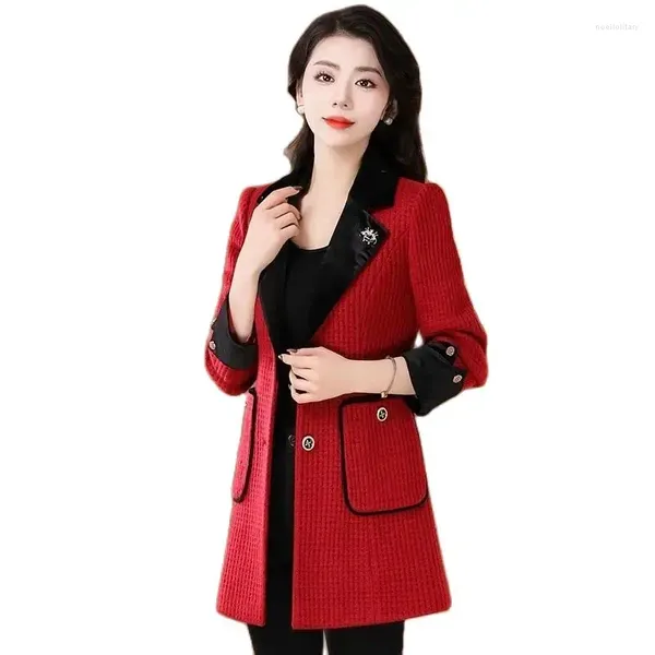 Ternos femininos 2024 moda primavera outono vermelho blazer jaquetas feminino coreano manga longa casual elegante casaco feminino terno outerwear senhoras topos