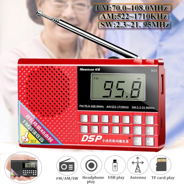 Radio portatile Fm/am/sw Radio Mini Dsp Ricevitore radio Lettore Mp3 con display a LED Supporto Spegnimento Memoria Scheda Tf Disco U Cuffie Riproduzione