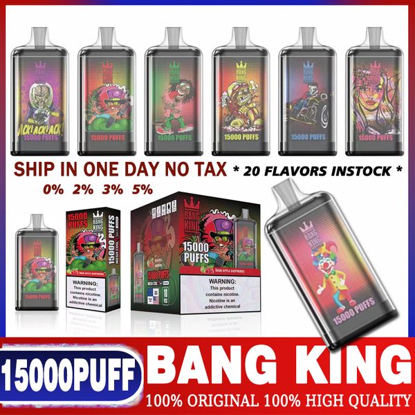 Original Bang King 15000 Puffs Vape E Cigarros Descartáveis 0% 2% 3% 5% Puff 15k 25ml Pod Pré-preenchido 1.0ohm Bobina de Malha 650mAh Bateria Recarregável Vaper Pen