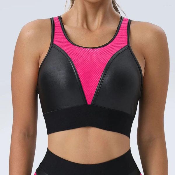 Completo da yoga Reggiseno sportivo patchwork in rete sexy Intimo da donna Abbigliamento sportivo Top da jogging con coppe Palestra da donna Allenamento fitness attivo