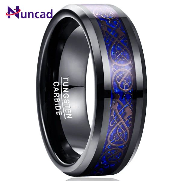 Bands Nuncad 8mm Blue Dragon Tungsten Carbide Soul Mate Ring Men Jewelry Wedding Black Black Rings Best Gift per il marito T159R