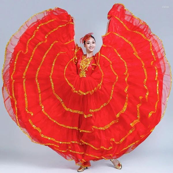 Abbigliamento da palcoscenico Moderno stile zingaro Gonna di flamenco spagnolo femminile Performance Costumi di danza del ventre Squadra di abiti con volant