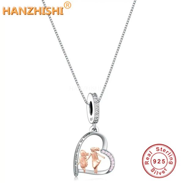 Halsketten, 100 % 925er Sterlingsilber, laufende Schwester-Halskette, Herz-Halskette für Frau, Freundin, Schwester, Bruder, Geburtstagsgeschenk, edler Schmuck