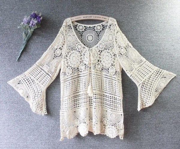 Damenjacken, hohl, gestrickt, Frühling/Sommer, langärmelig, V-Ausschnitt, kurzes Pullover-Oberteil, dünn, locker, mittellang, E283