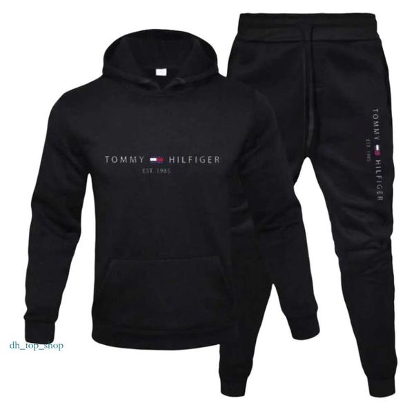 Спортивные костюмы Tommyhilfiger Дизайнерский спортивный костюм оригинального качества Повседневный утолщенный свитер с принтом Комплект из двух предметов Спортивная одежда с капюшоном Мужская одежда 257