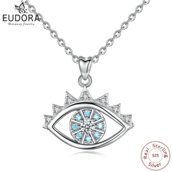 Anhänger Eudora 925 Sterling Silber Glück Türkei Blau Böser Blick Blau Strass Augenhalsband Anhänger Halskette Für Frauen Schmuck Party Geschenk