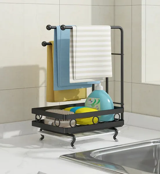 Pia de armazenamento de cozinha montado desktop anti-ferrugem pano de prato rack organizador de parede esponja secagem
