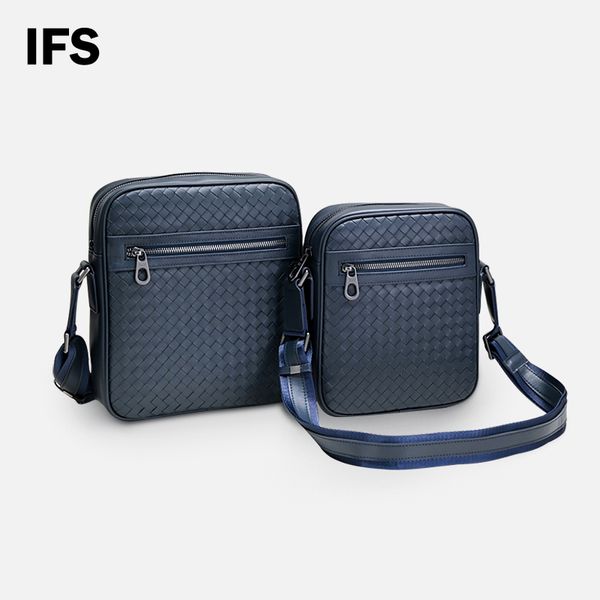 Herren-Business-Freizeit-Umhängetasche aus gewebtem Leder mit einer Schulter und luxuriösem Design, quadratische Tasche mit vertikalem Reißverschluss für Pendler, Schwarzblau