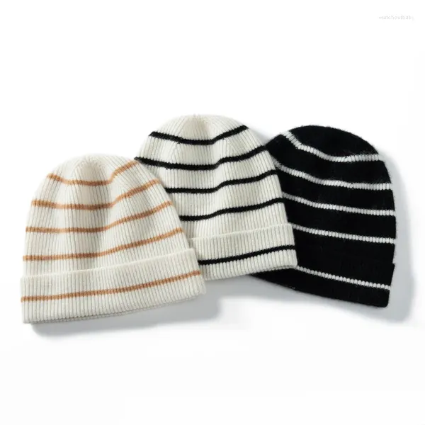 Berretti Cappello classico in cashmere Design a righe colorate Autunno e inverno caldo da donna Casual all'aperto Moda semplice per uomo donna