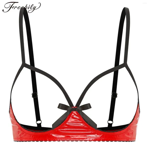 Reggiseni da donna sexy reggiseno scavato senza spalline vedere attraverso taglio aperto capezzoli esposti reggiseno effetto bagnato top sfoderato senza fili