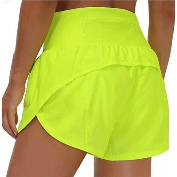 lu-18 Schnell trocknende Sport-Hotty-Hot-Shorts für Damen, lässig, Fitness, Fake, zweiteilig, lichtbeständig, gefüttert, Yoga-Leggings, Laufen, Golf, Biker-Pfanne