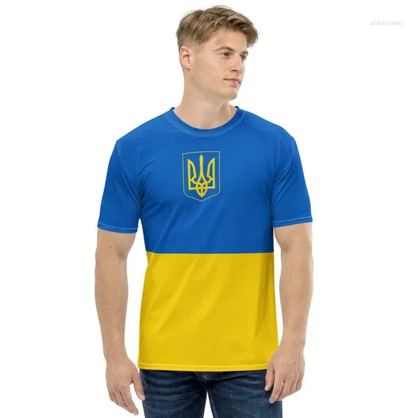 Homens Camisetas 2024 Verão Moda Ucrânia Bandeira Impresso Mens Oversized Roupas Soltas Vintage Manga Curta Personalidade Tee