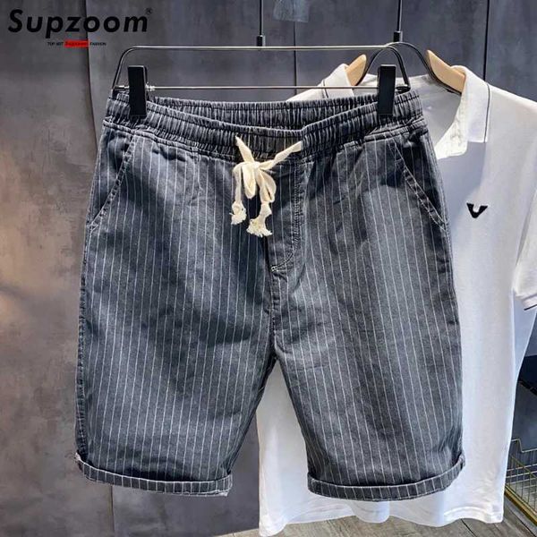 Pantaloncini da uomo Supzoo 2023 Nuovo arrivo di vendita caldo Top Fashion Denim Trend Stripe Light Summer Zipper Casual Mens Jeans Shorts J240219