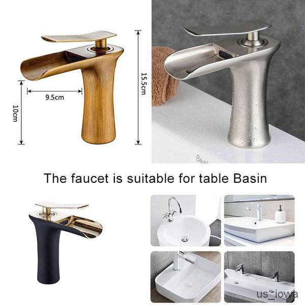 Rubinetti per lavabo bagno Cascata Rubinetti per lavabo lavabo Rubinetto caldo freddo Miscelatore acqua montato su ponte Gru Bronzo antico Finitura cromata ELM100