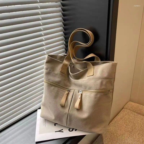 Einkaufstaschen 2024 Koreanische Leinwand Tasche Frauen Einfarbig Vielseitig Große Kapazität Eine Schulter Handtasche Personalisierte Pendler Tote