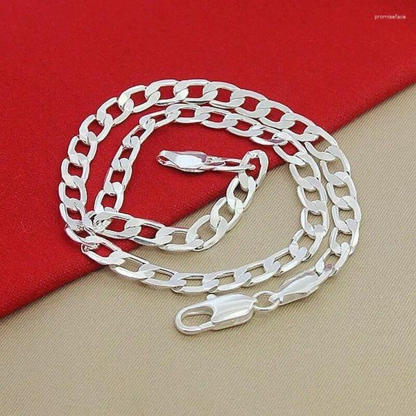 Correntes contemporâneas borda 925 prata esterlina 8mm 18 polegadas colares de corrente lateral