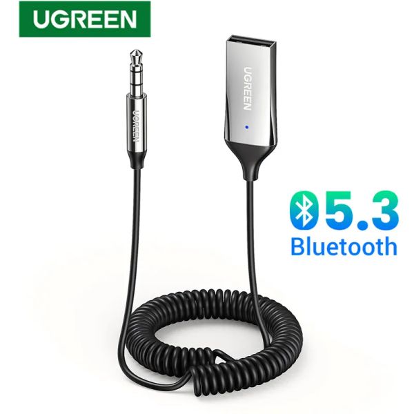 Adaptör Ugreen Bluetooth Ses Alıcı Araba Adaptörü USB Kablosuz Araç USB - 3.5mm Jack Mic Handfree Bluetooth 5.3 Araba aksesuarları için