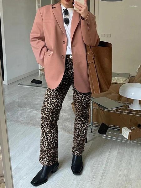 Frauen Hosen 2024 Baumwolle Sexy Leopard Bleistift Frauen Mode Street-Style Hohe Taille Taschen Hosen Büro Damen Schlank