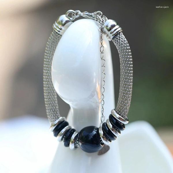 Charme pulseiras s008 bigbing marca jóias moda prata cor corrente preto contas círculo pulseira de alta qualidade níquel livre