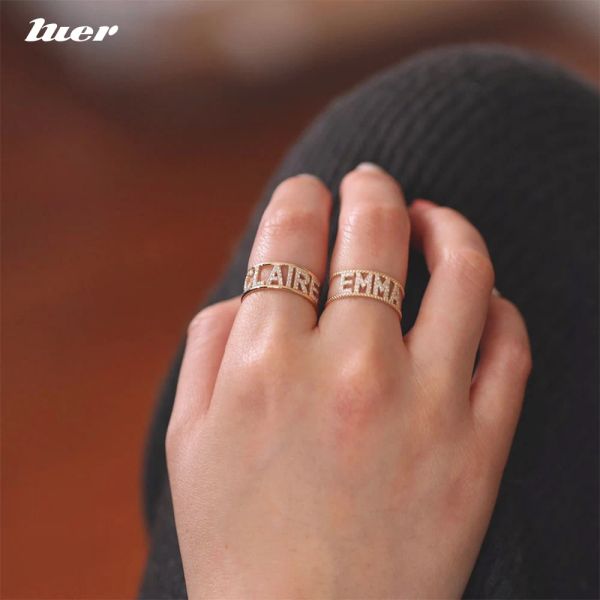 Ringe Luer Benutzerdefinierte Namensringe/Zirkone Schmuck Namensschildringe/Damen Buchstaben Initialenringe/Vollzirkonia Micro Pave Band Handgemachtes Geschenk