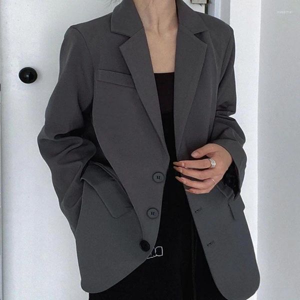 Abiti da donna S-L Giacca blazer da donna Oversize Abbigliamento da strada ampio Primavera Autunno Casual Lavoro d'ufficio Taglie forti Nero Grigio